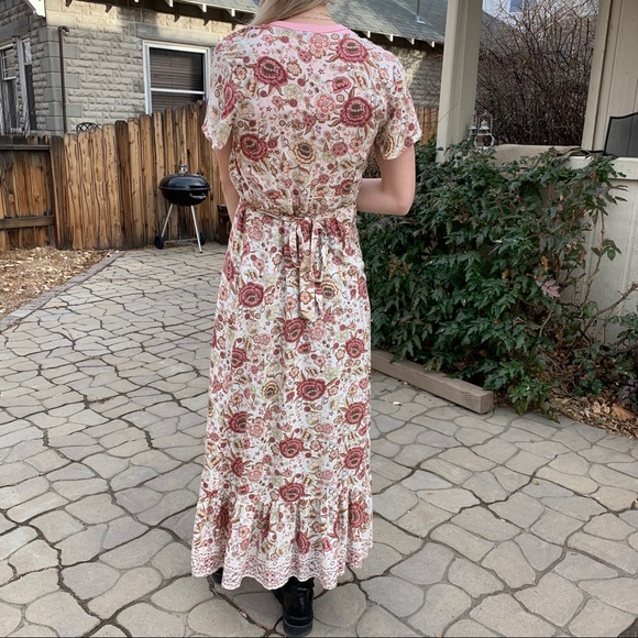 Cotton Pink & White Floral Print Maxi Wrap Dress | M - Picture 3 of 8